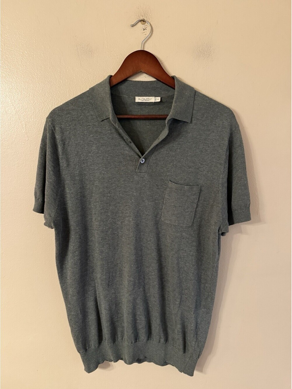 Suitsupply Linen Cotton Polo Shirt Ribbed Hem Heather Gray Size M